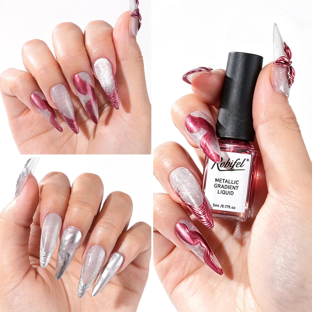 Gold and silver metallic nail art gel polish packaging and product detail view