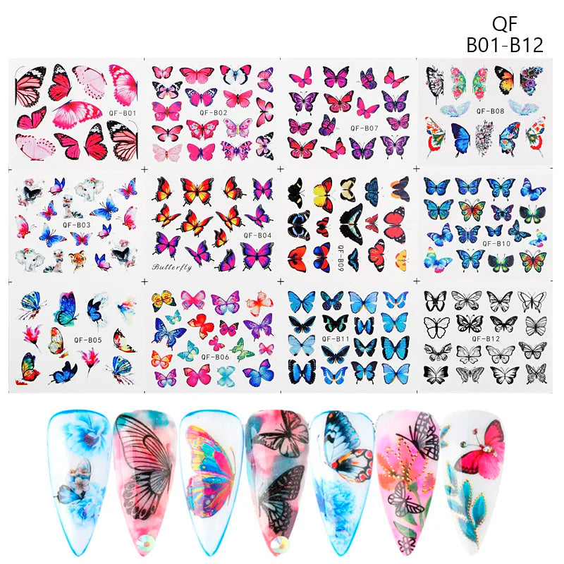 3D flower butterfly nail art stickers water transfer decals