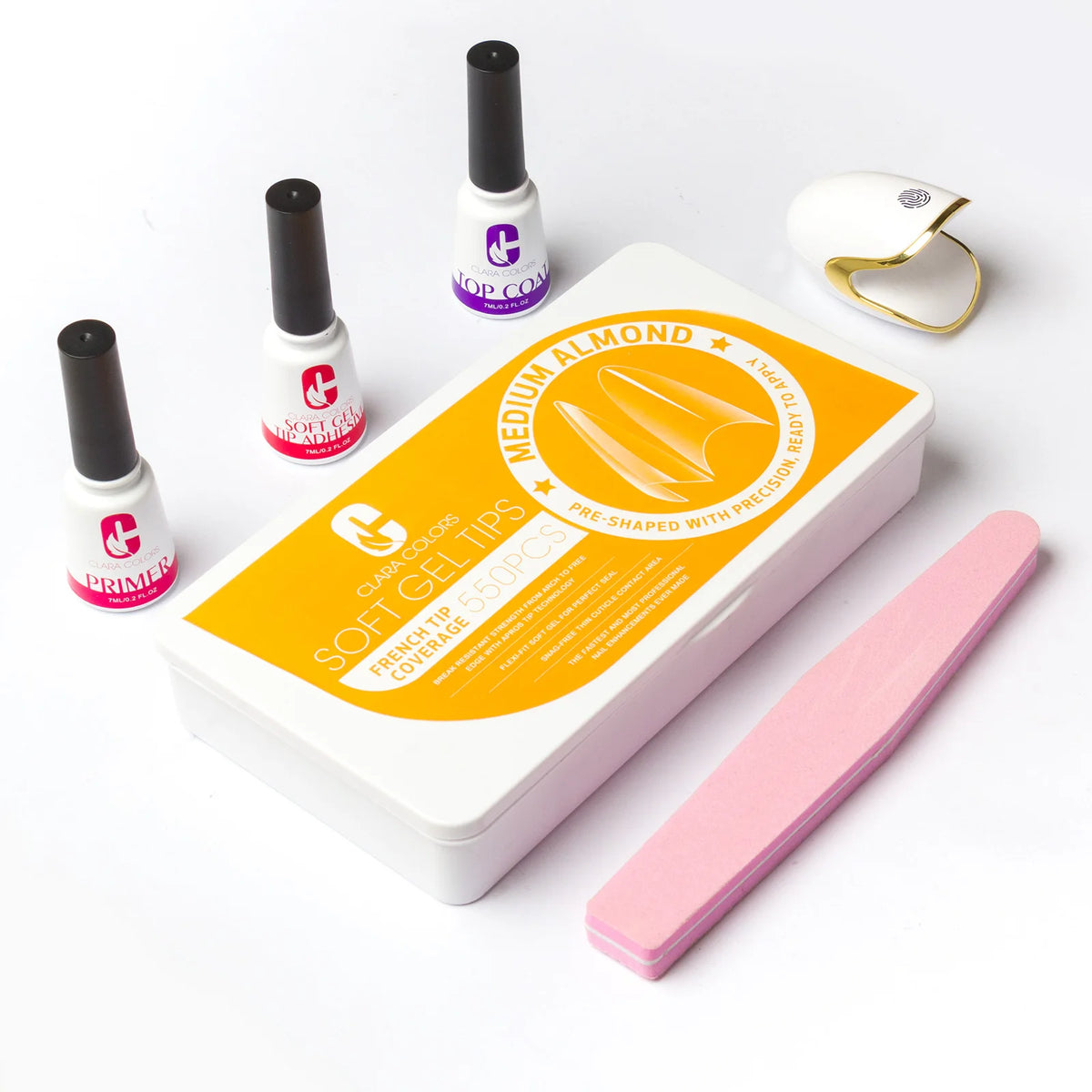 Medium-length almond nail tip shape and finish detail