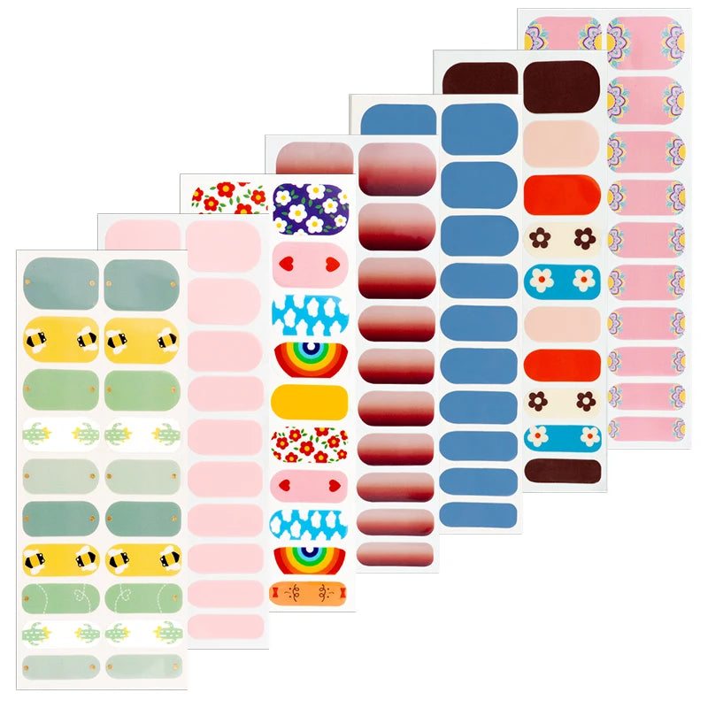 3D French semi cured gel nail strips with Japanese-inspired nail art designs