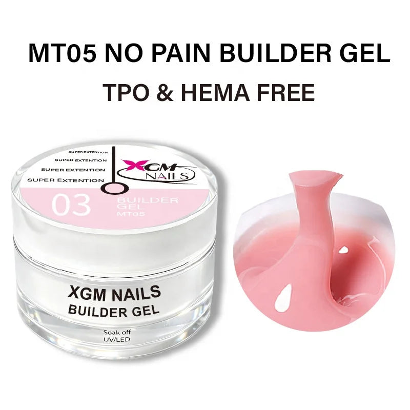 Close-up use case of hard builder gel for nail overlays, apex building, and extension shaping