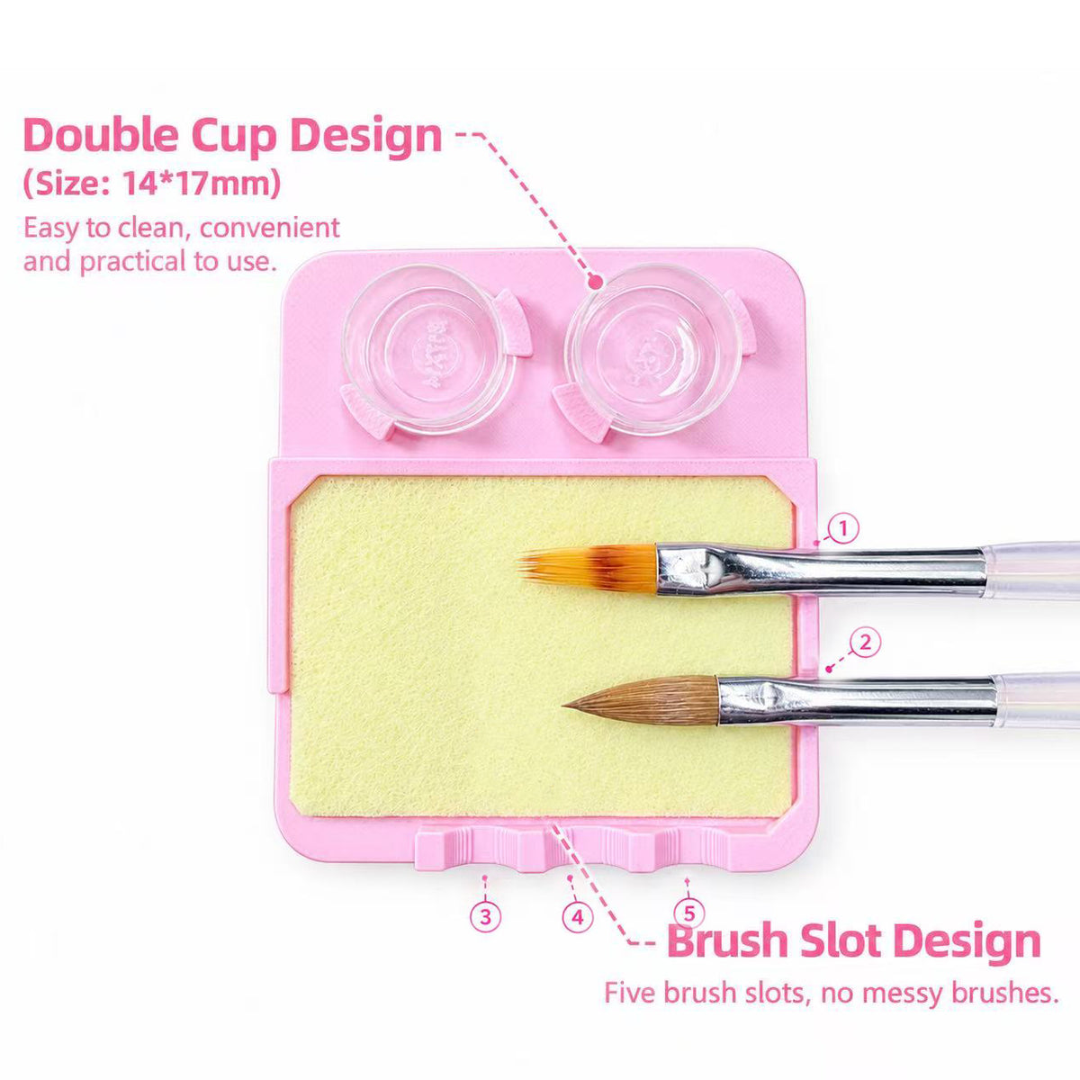 Non-Slip Nail Brush Cleaning Tray, Multi-Functional Nail Art Cleaning Tool, Holds Disposable Cups, Cotton Pads and Nail Art Brushes, Nail Brush Rest, Nail Technician Cleaning Dish, Space-Saving Nail Salon Accessory